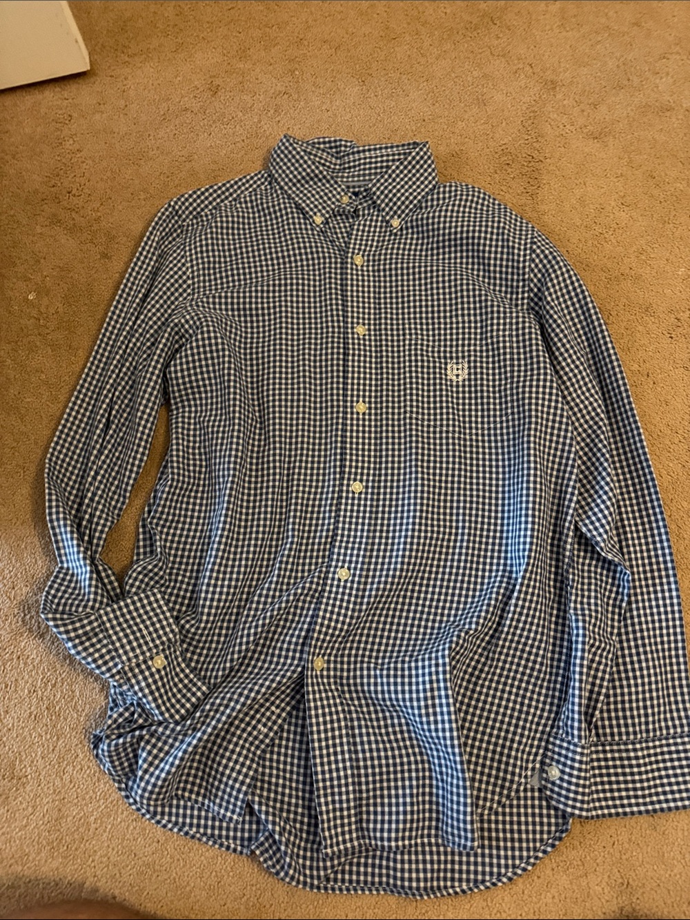 Chaps Blue and White Gingham Button-Down Shirt - Men